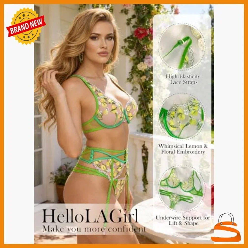 Large Lingerie Set with Embroidery, Adjustable Straps, Hand Wash